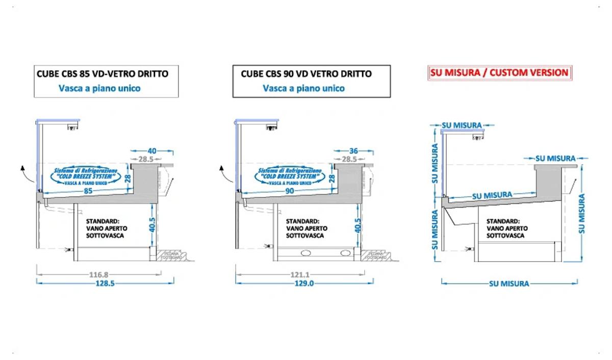 static butcher refrigerator counters with straight glass sections CUBE-CBS-SOFT-MEAT