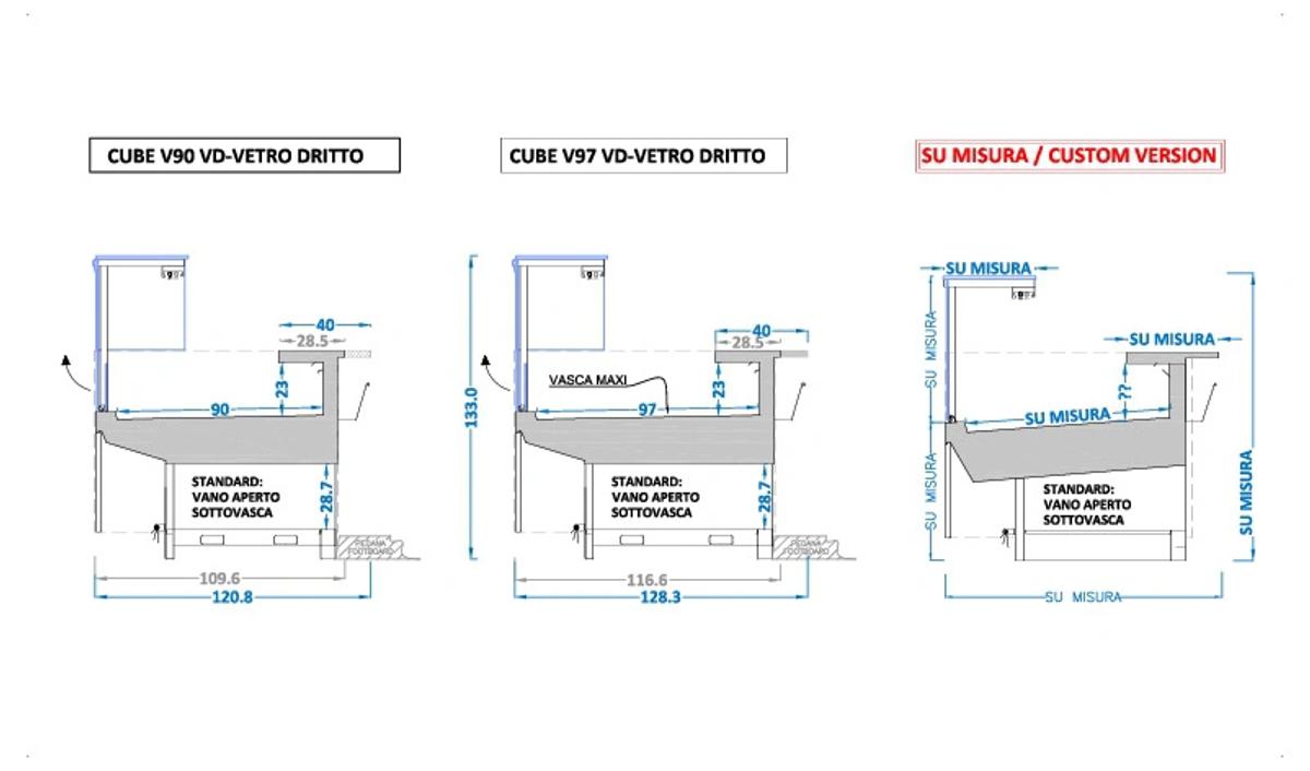 sections for fridge counters for fresh pasta with straight glass